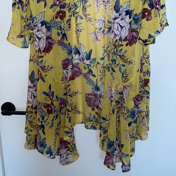 Torrid Yellow Floral Prints Chiffon Maxi Duster Kimono - Picture 7 of 10